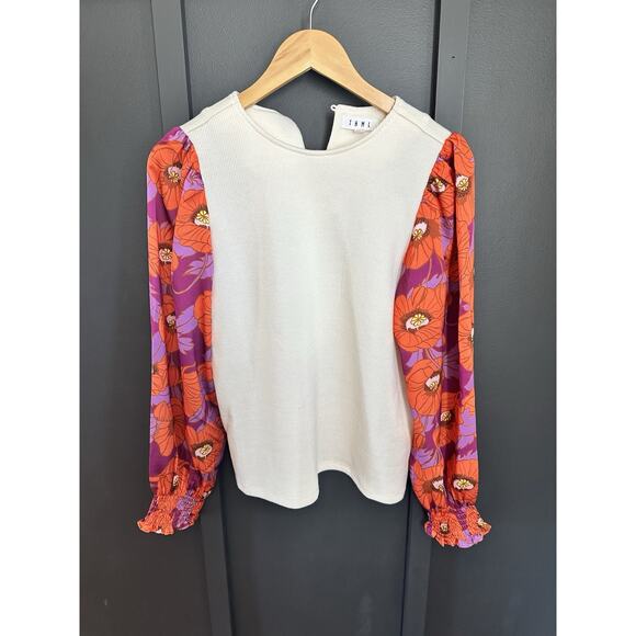 THML Tops - THML blouse With Cream Ribbed Body Orange Floral Balloon Sleeves - Size Small